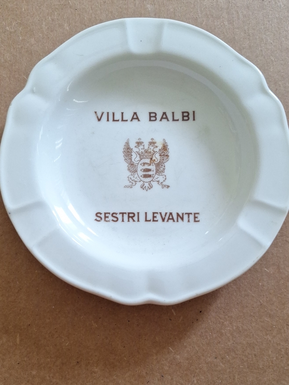 Villa Balbi Sestri Levante Ceramic Ashtray - Cream with Brown Logo